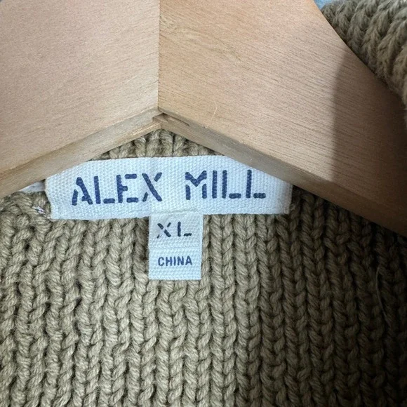 Alex Mill Wallace Sweater Jacket XL Vintage Khaki Chunky Ribbed Cotton Full Zip - Picture 4 of 8